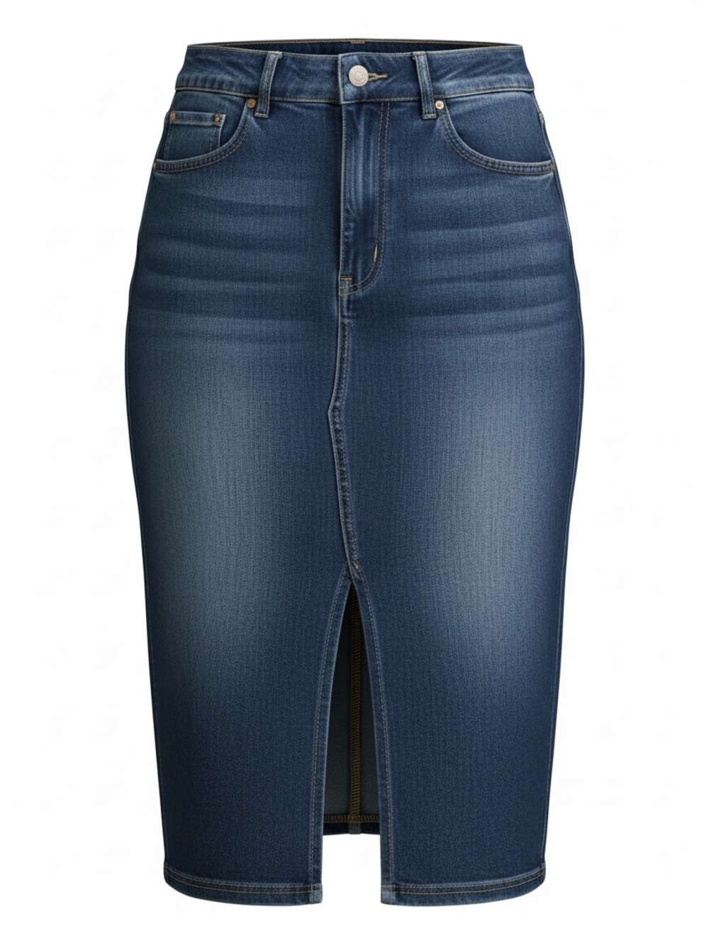 HALARA Dark Blue Denim Pencil Skirt with Front Slit